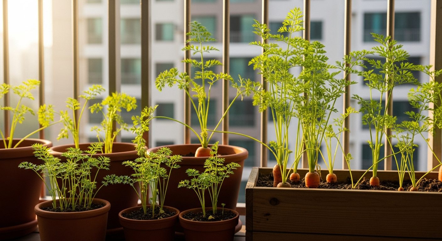 cenouras plantadas na varanda